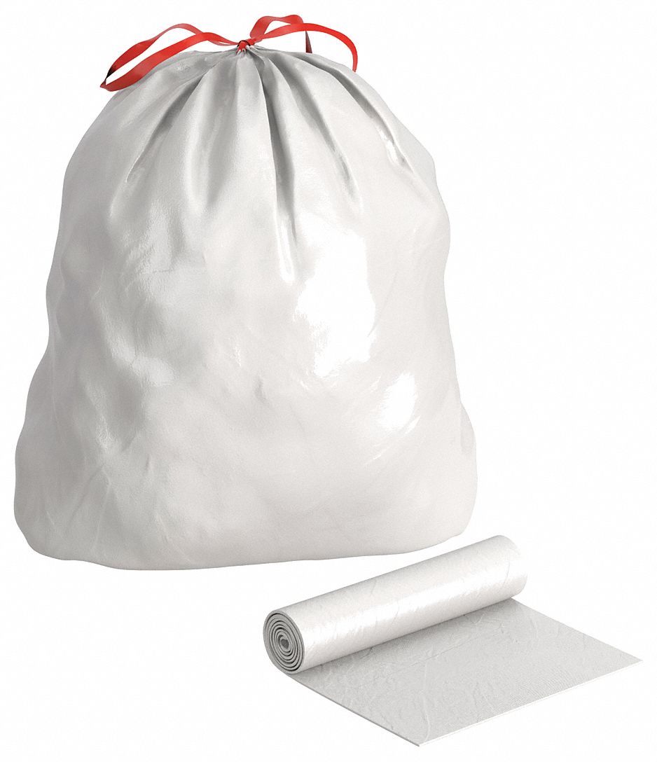 DRAWSTRING TRASH CAN LINER,WHITE,PK