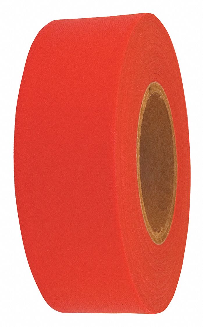 GRAINGER APPROVED Flagging Tape, Fluorescent Red, 1 3/16 in x 300 ft, Blank 1EC231EC23 Grainger