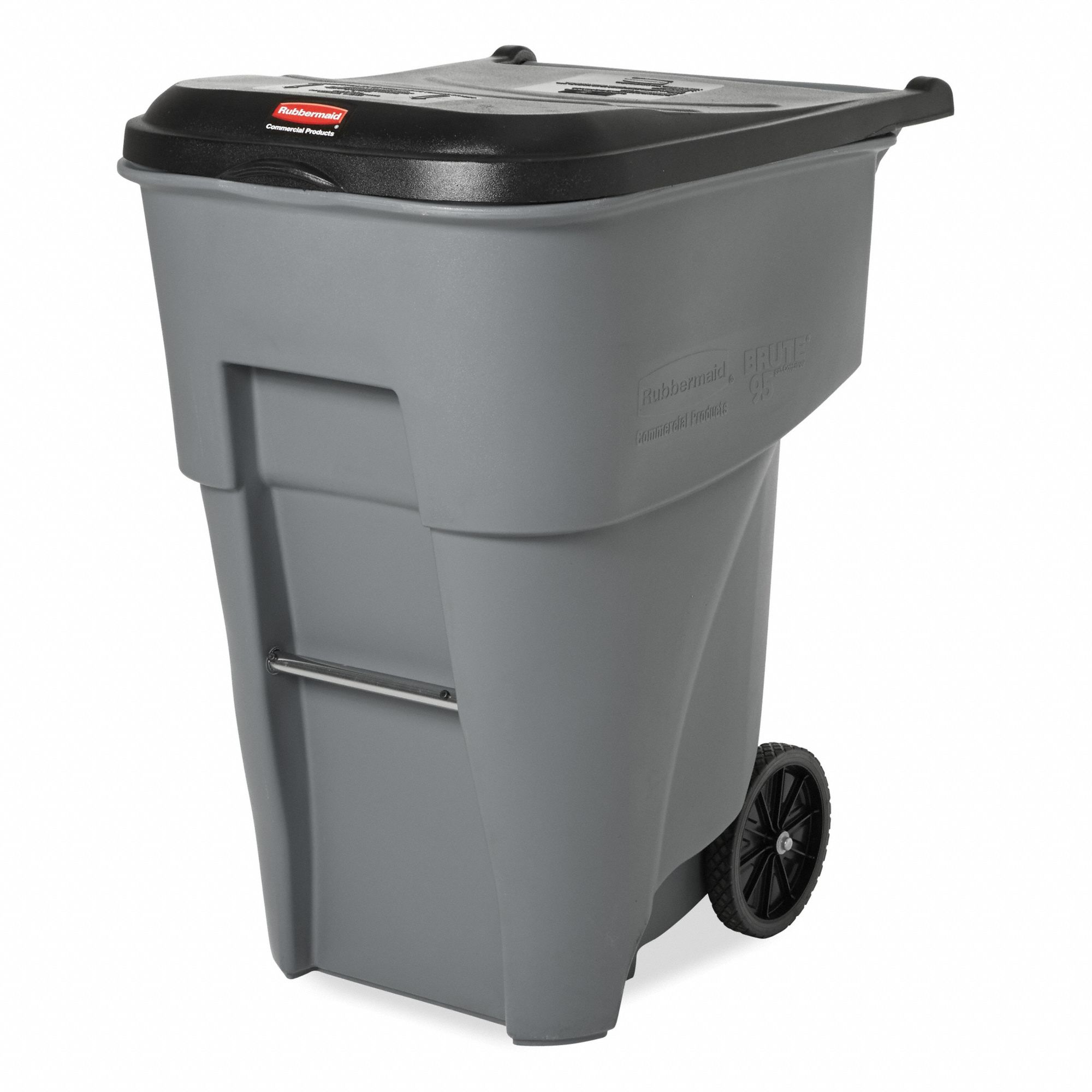 RUBBERMAID COMMERCIAL PRODUCTS Rollout Trash Can: BRUTE(R), Gray, 95 ...