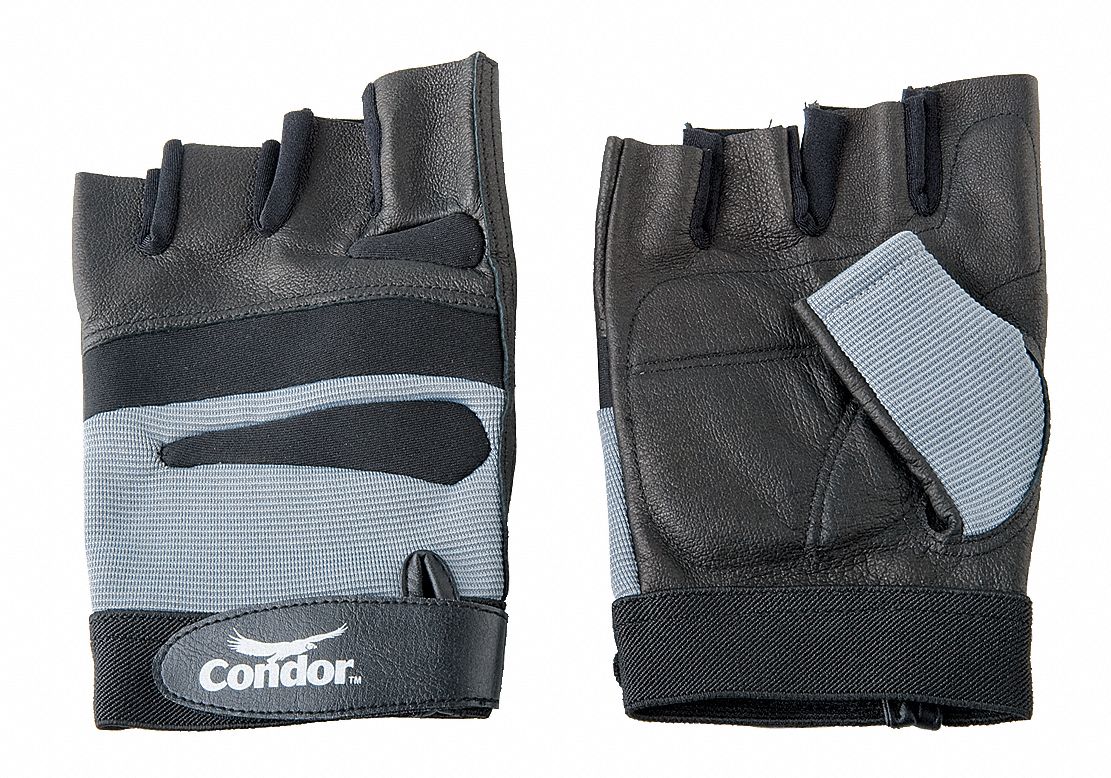 ANTI-VIBRATION MECHANICS GLOVES, L, PIGSKIN, BLACK/SILVER, PIGSKIN, GEL PAD