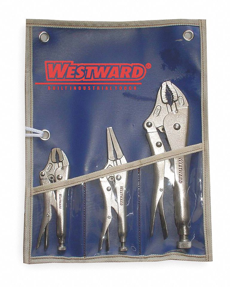 LOCKING PLIERS SET, CURVED/LONG NOSE, 1 13/100 IN/1 22/25 IN/2 IN MAX JAW OPENING, PLAIN GRIP