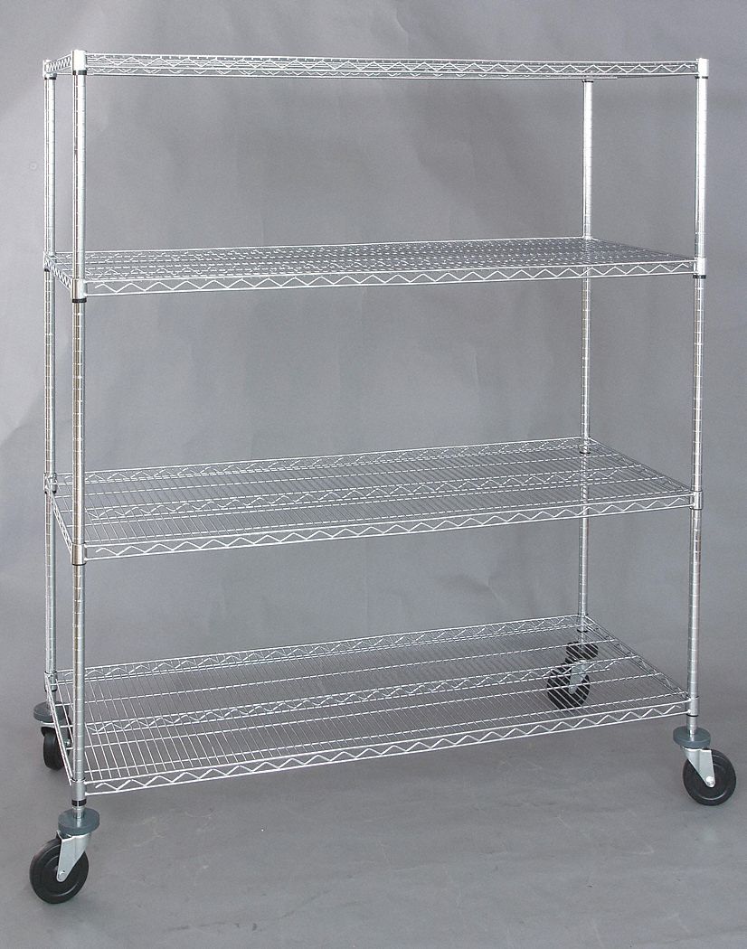 WIRE SHELVING UNIT, 18 IN X 48 IN X 69 IN, DRY, SPLIT SLEEVE, 4 SHELVES, SILVER