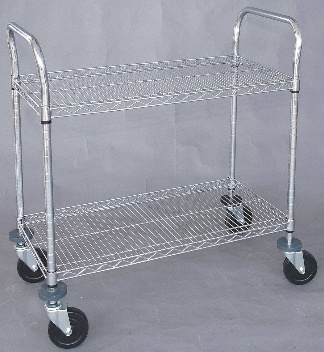 UTILITY CART WITH SHALLOW LIPPED WIRE SHELVES, 600 LB LOAD CAPACITY, 4 SWIVEL