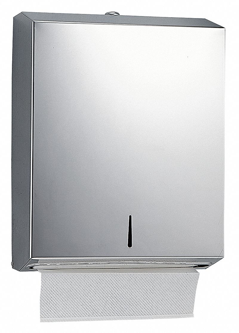 DISTRIBUTEUR D'ESSUIE-MAINS EN PAPIER, PLI EN C/PLIS MULTIPLES,ESSUIE-MAINS 9¼ PO DE LA,INOX,ARGENT