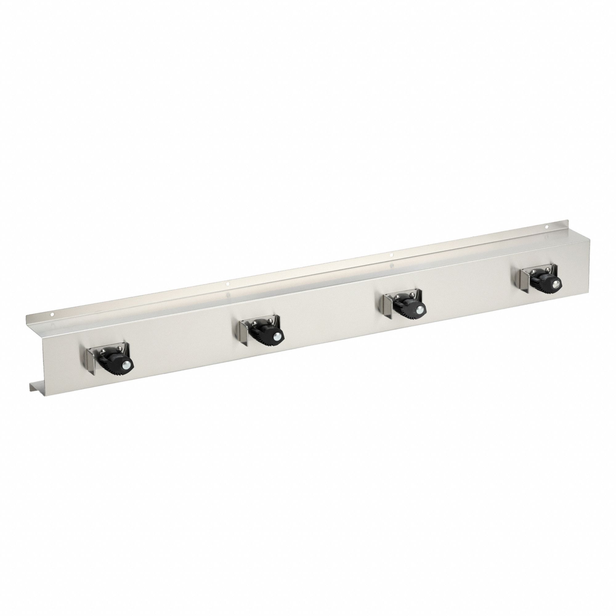 Mop and Broom Holder: For 3/4 in to 1 1/8 in Handle Dia, Silver, 36 in Lg, 4 3/4 in Wd