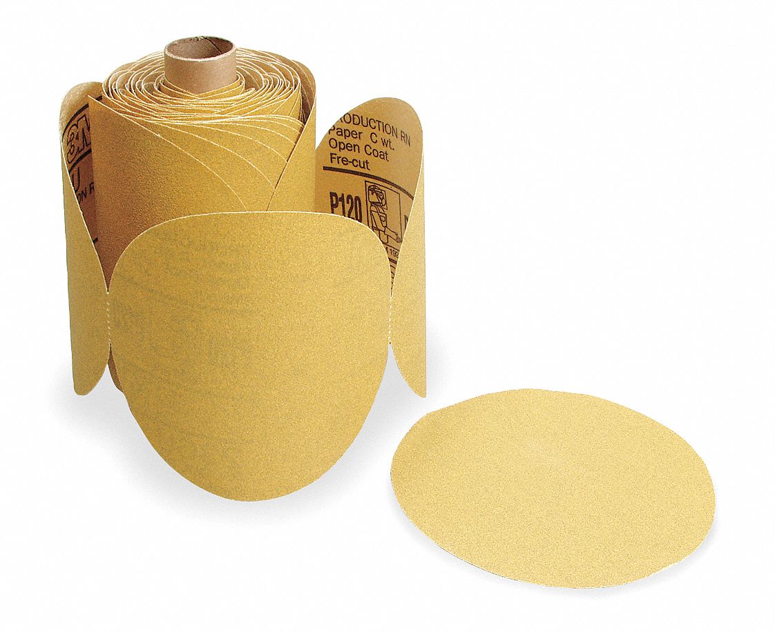 PSA SANDING DISC ROLL, 5 IN DIAMETER, NON-VACUUM, ALUMINUM OXIDE, P320 GRIT, C WEIGHT PAPER, 236U, 4 PK
