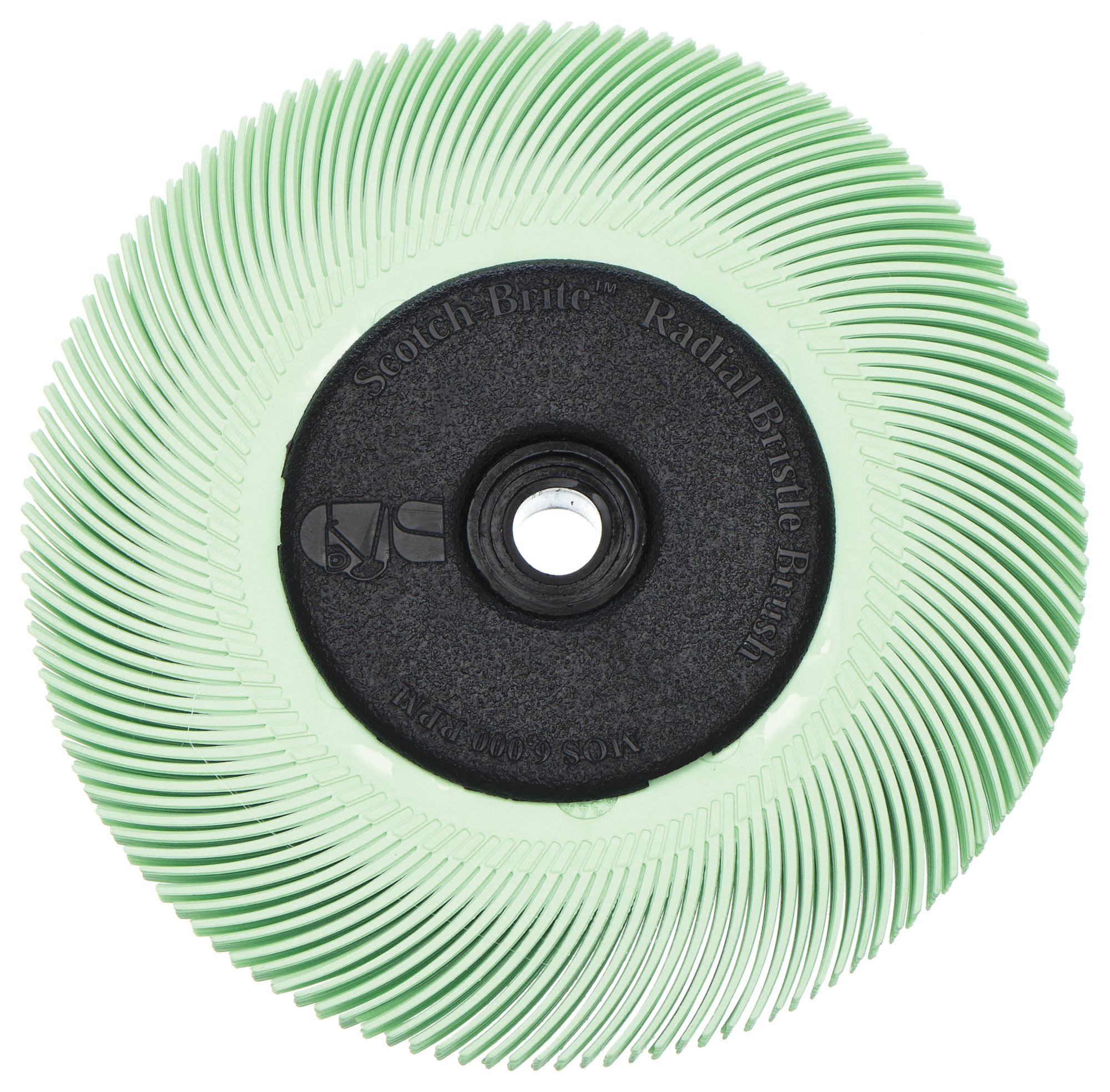 Radial Bristle Brush: Type C, 6 in Dia x 7/16 in Wd, 1 in Arbor, Ceramic, Green