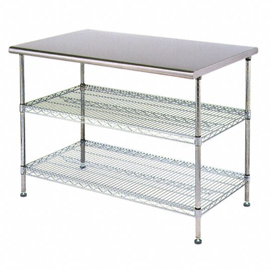 EAGLE GROUP Adjustable Height Work Table, Stainless Steel, 30 in Depth, 34 1/2 in Height, 48 in