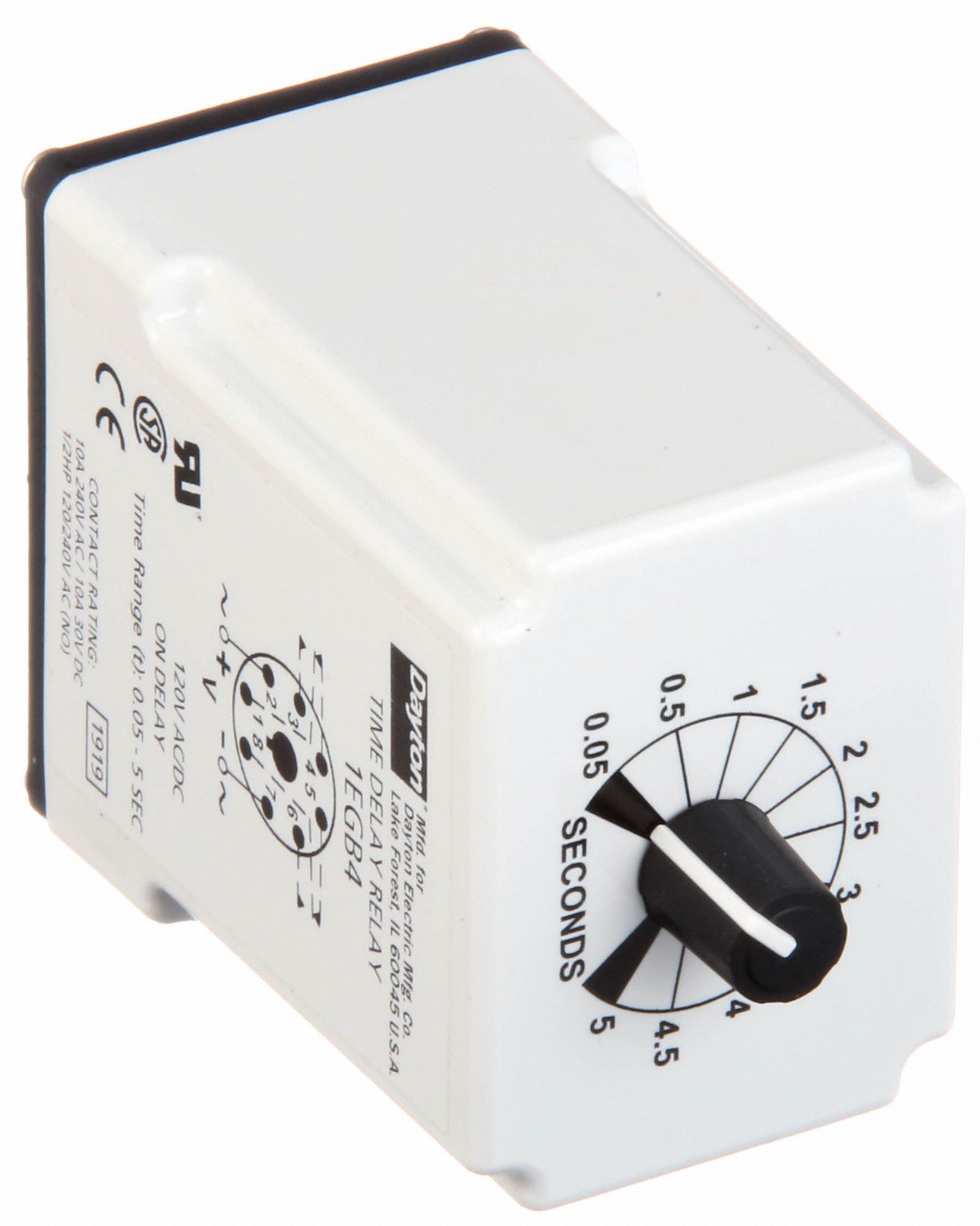 DAYTON Single Function Timing Relay, 120V AC/DC, 10A 240V, 8 Pins