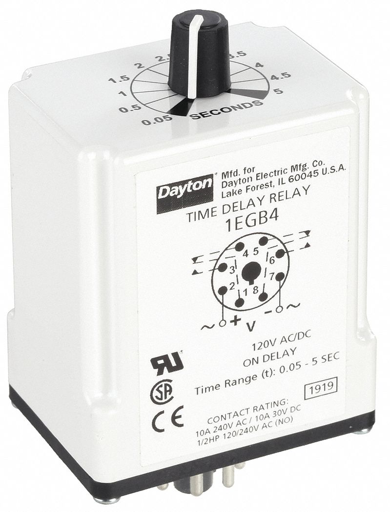 DAYTON, Socket Mounted, 120V AC/DC, Single Function Time Delay Relay