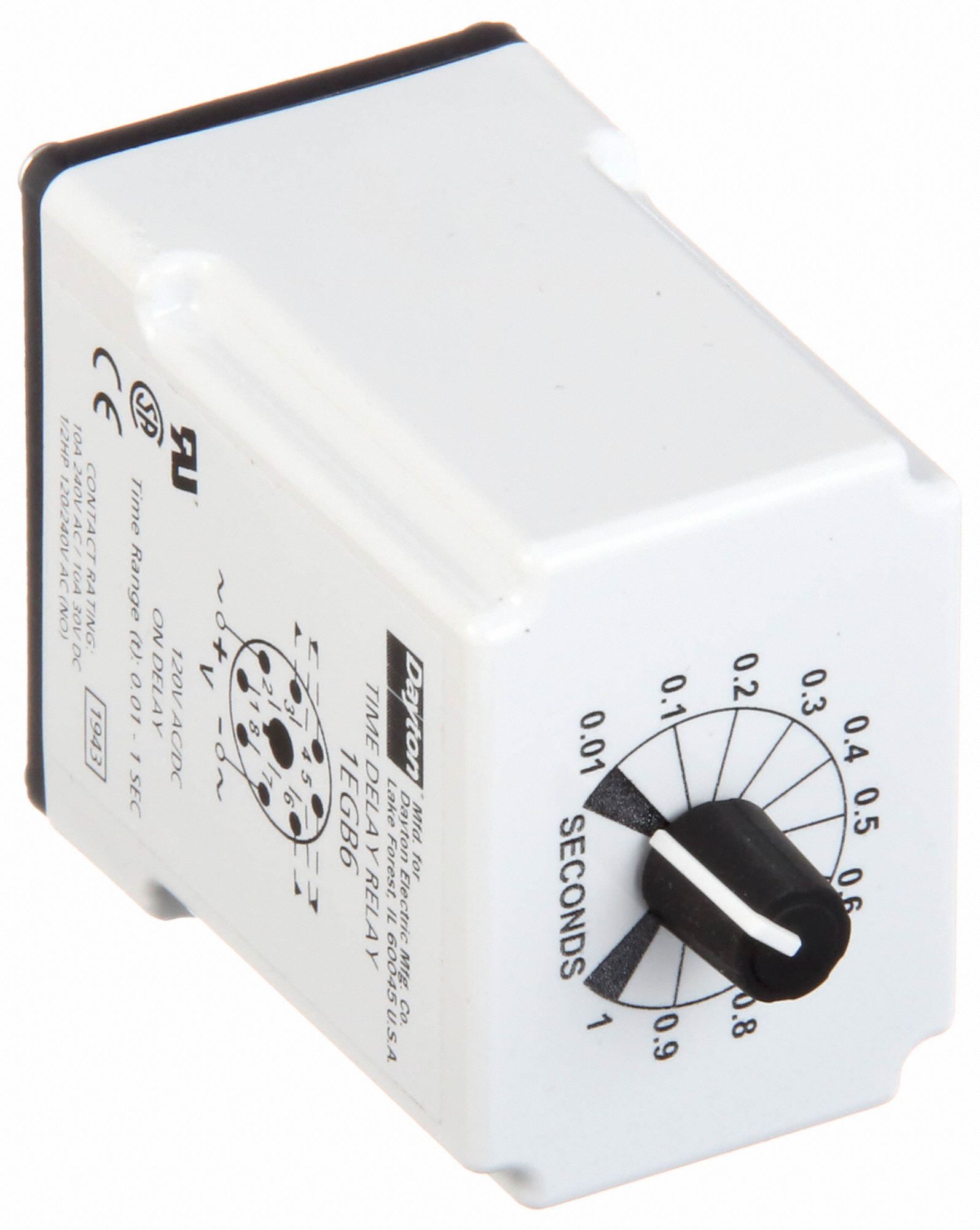 DAYTON Single Function Timing Relay, 120V AC/DC, 10A 240V, 8 Pins