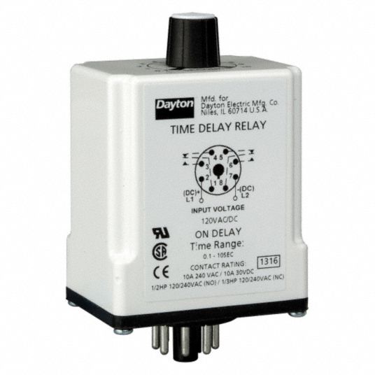 DAYTON Single Function Time Delay Relay 8 Pins Relay, Potentiometer