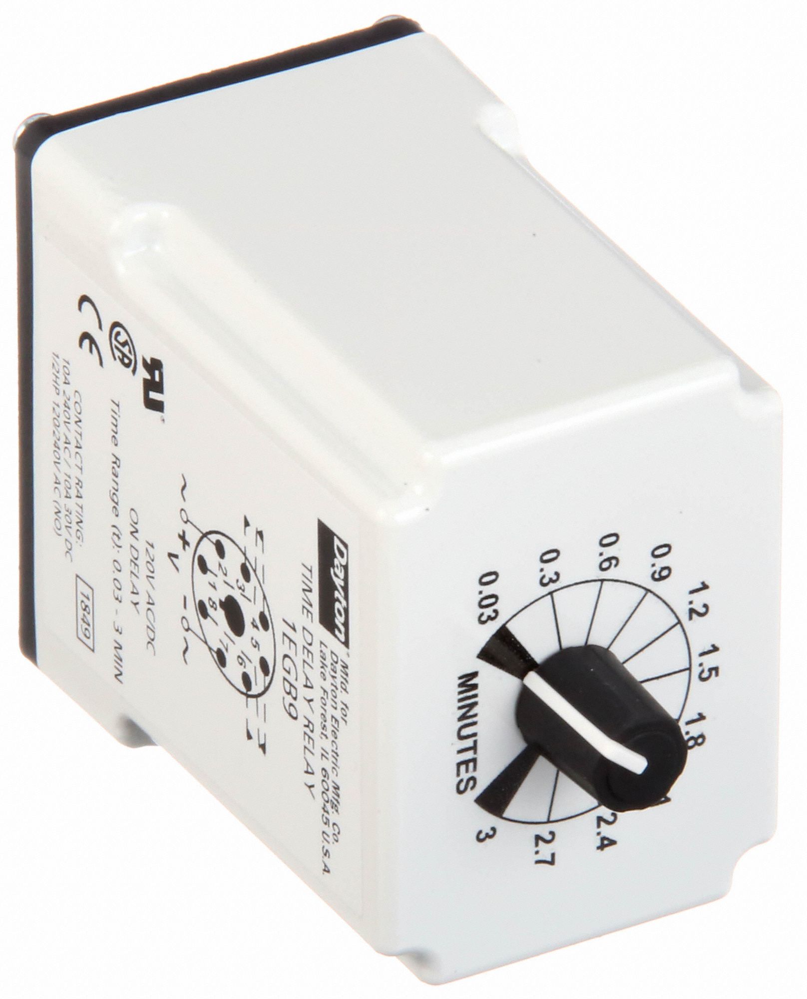 DAYTON Single Function Time Delay Relay 8 Pins Relay, Potentiometer