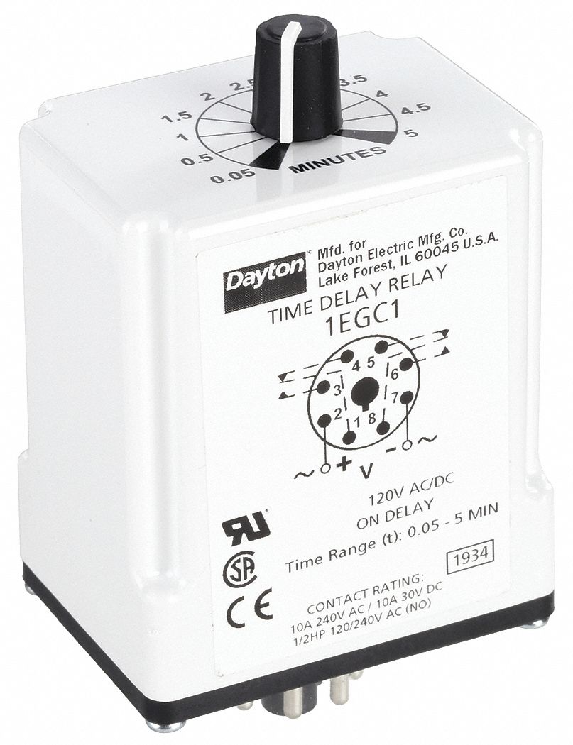 Single Function Time Delay Relay: Socket Mounted, 120V AC/DC, 10 A, 8 Pins/Terminals