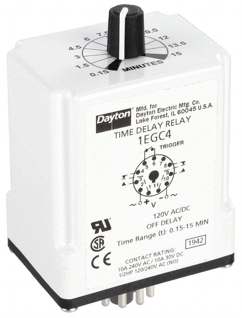 Single Function Time Delay Relay: Socket Mounted, 120V AC/DC, 10 A, 11 Pins/Terminals