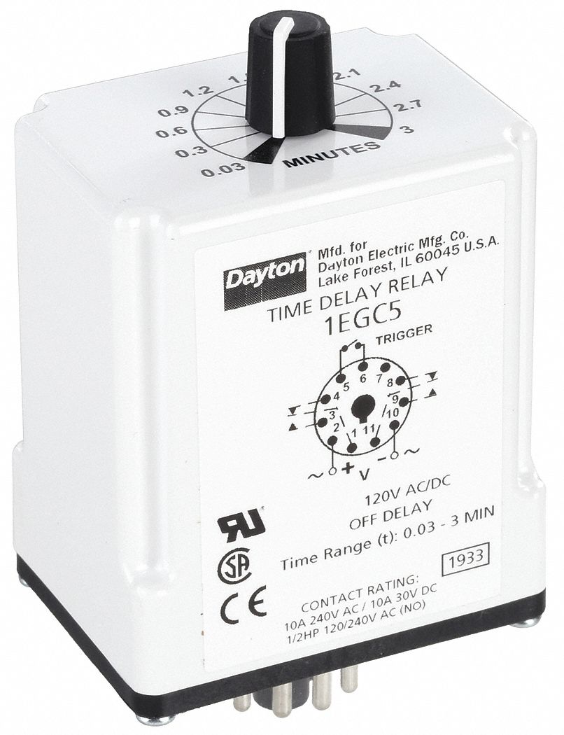 Single Function Time Delay Relay: Socket Mounted, 120V AC/DC, 10 A, 11 Pins/Terminals