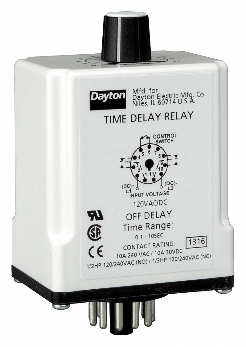DAYTON Single Function Time Delay Relay 11 Pins Relay, Potentiometer