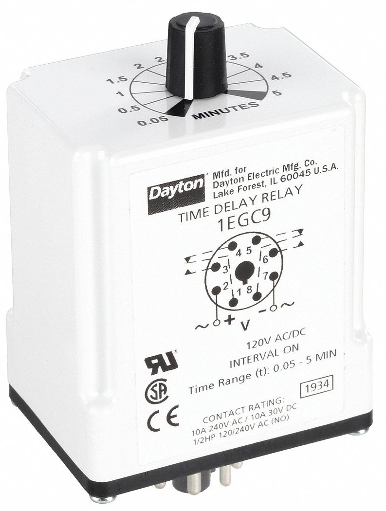 Single Function Time Delay Relay: Socket Mounted, 120V AC/DC, 10 A, 8 Pins/Terminals