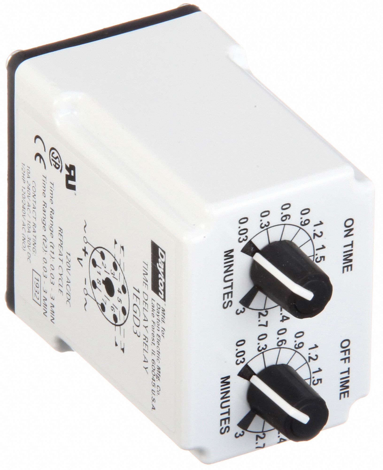 DAYTON Single Function Time Delay Relay 8 Pins Relay, Potentiometer