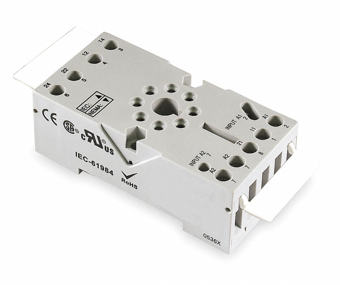 RELAY SOCKET, 12 A RATING, DIN-RAIL SOCKET MOUNTING, 8 PINS, A SOCKET, STANDARD, FINGER SAFE