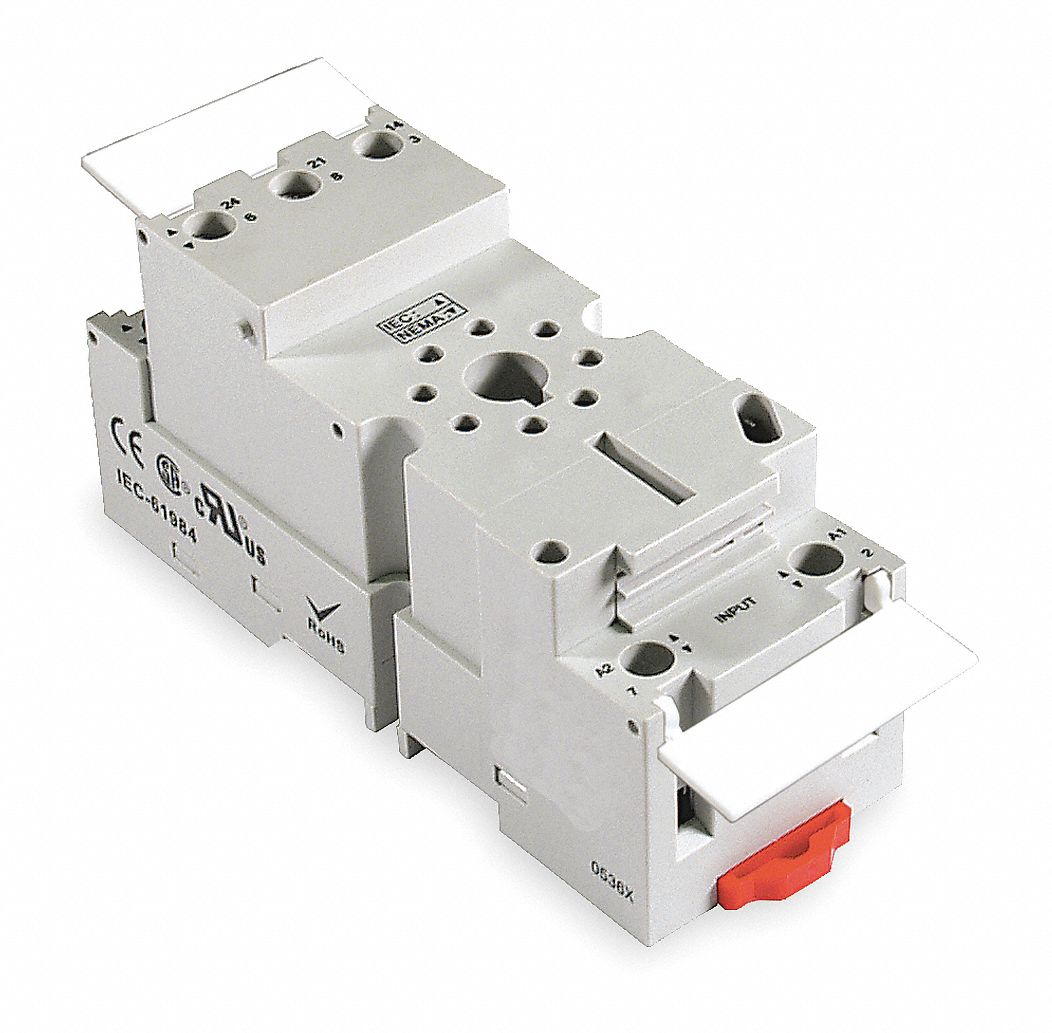 DAYTON Relay Socket A, 16A 300V AC, DPDT, Elevator/Finger Safe, DIN Rail 1EGP51EGP5 Grainger