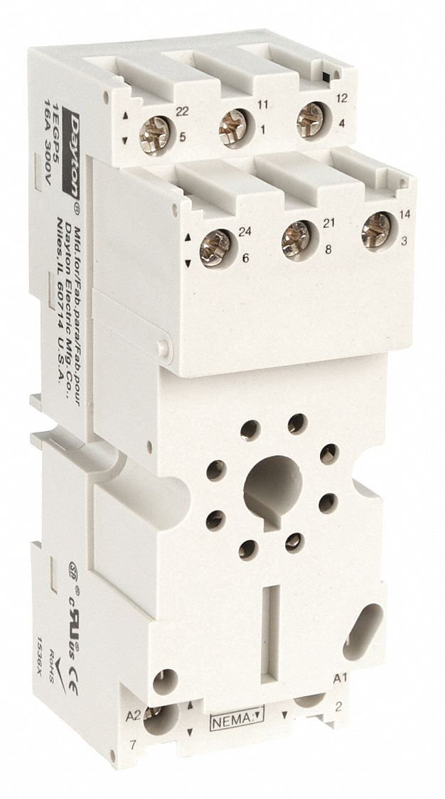 RELAY SOCKET, 16 A RATING, DIN-RAIL AND SURFACE SOCKET MOUNTING, 8 PINS, A SOCKET