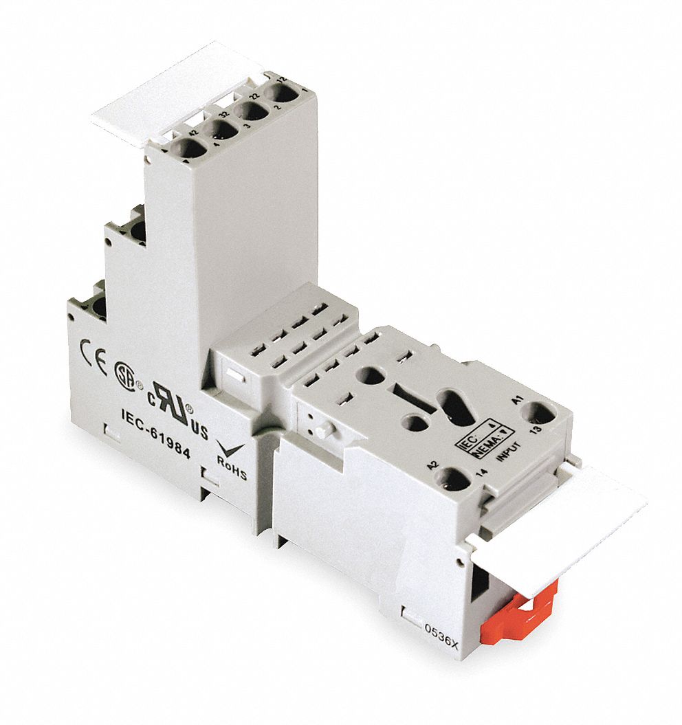 RELAY SOCKET, 10 A RATING, DIN-RAIL AND SURFACE SOCKET MOUNTING, 14 PINS, G SOCKET