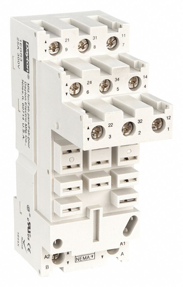 RELAY SOCKET, 25 A RATING, DIN-RAIL SOCKET MOUNTING, 11 PINS, C SOCKET, ELEVATOR, FINGER SAFE