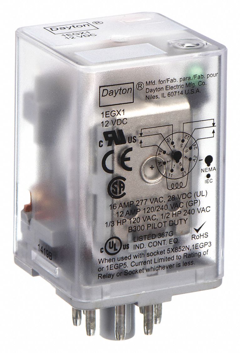 GENERAL PURPOSE RELAY, SOCKET MOUNTED, 10 A CURRENT RATING, 12V DC, 8 PINS/TERMINALS, DPDT