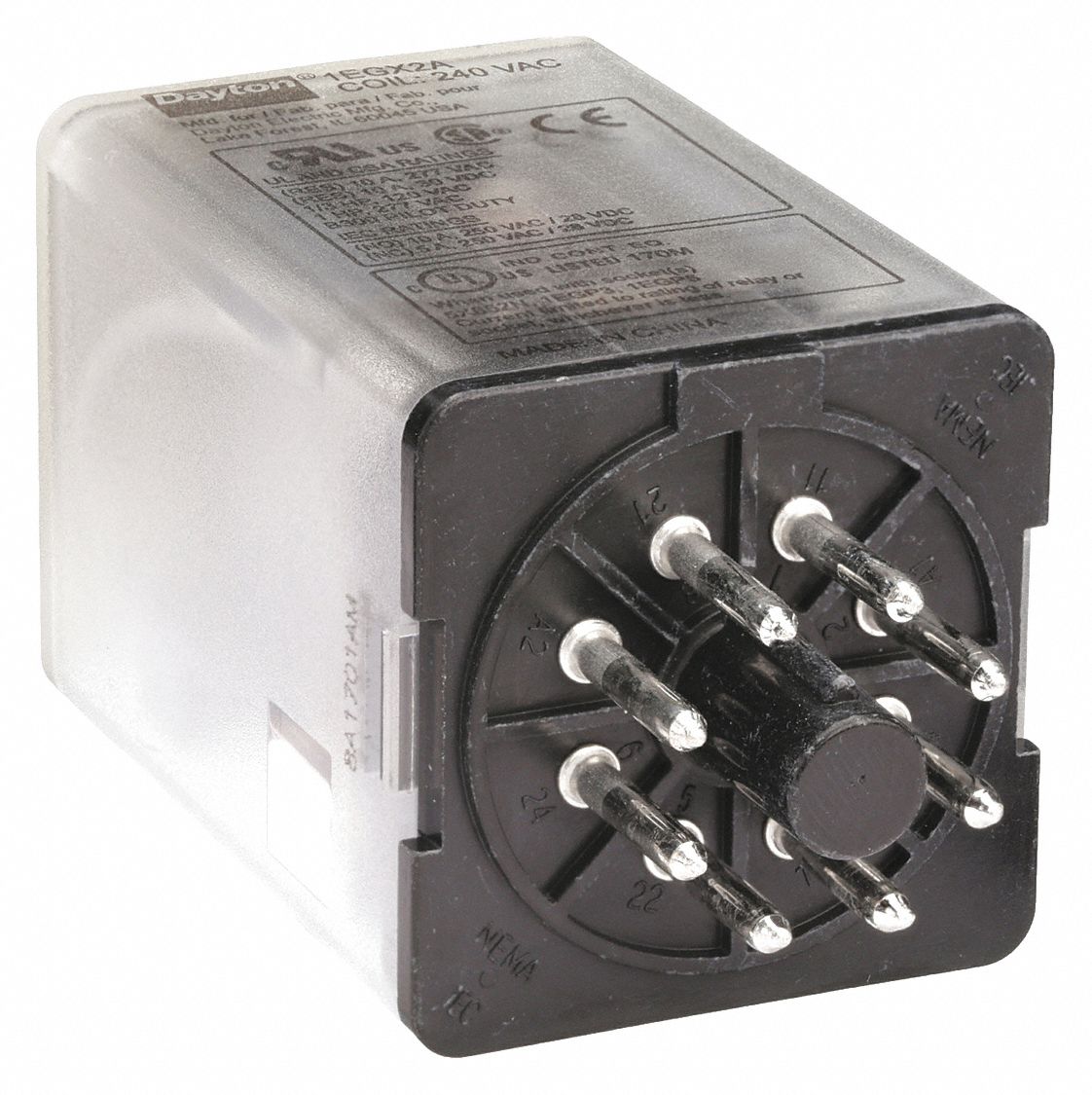 GENERAL PURPOSE RELAY, SOCKET MOUNTED, 10 A CURRENT RATING, 240V AC, 8 PINS/TERMINALS, DPDT