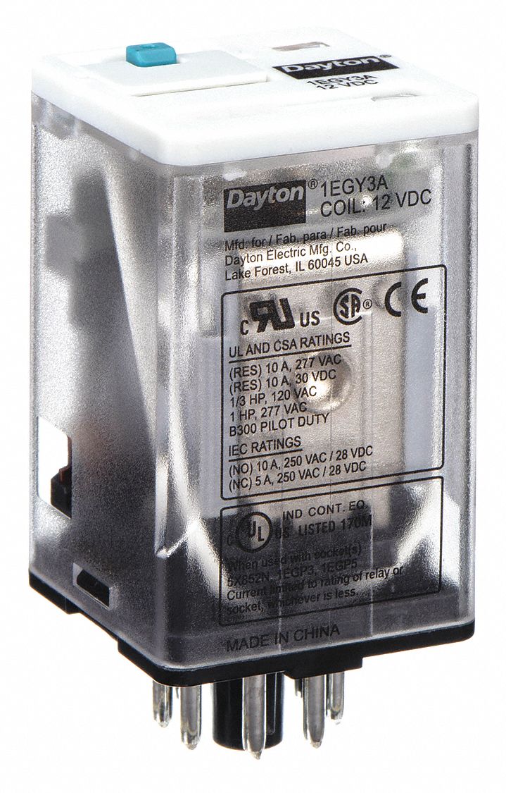 GENERAL PURPOSE RELAY, SOCKET MOUNTED, 10 A CURRENT RATING, 12V DC, 8 PINS/TERMINALS, DPDT