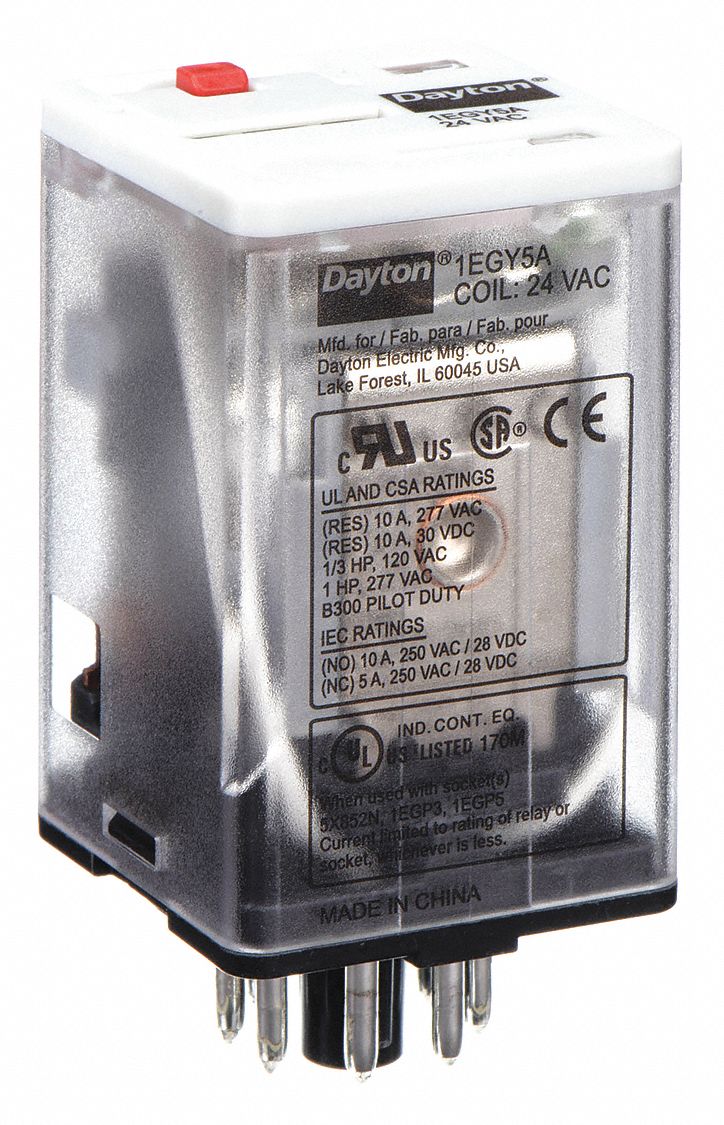 GENERAL PURPOSE RELAY, SOCKET MOUNTED, 10 A CURRENT RATING, 24V AC, 8 PINS/TERMINALS, DPDT