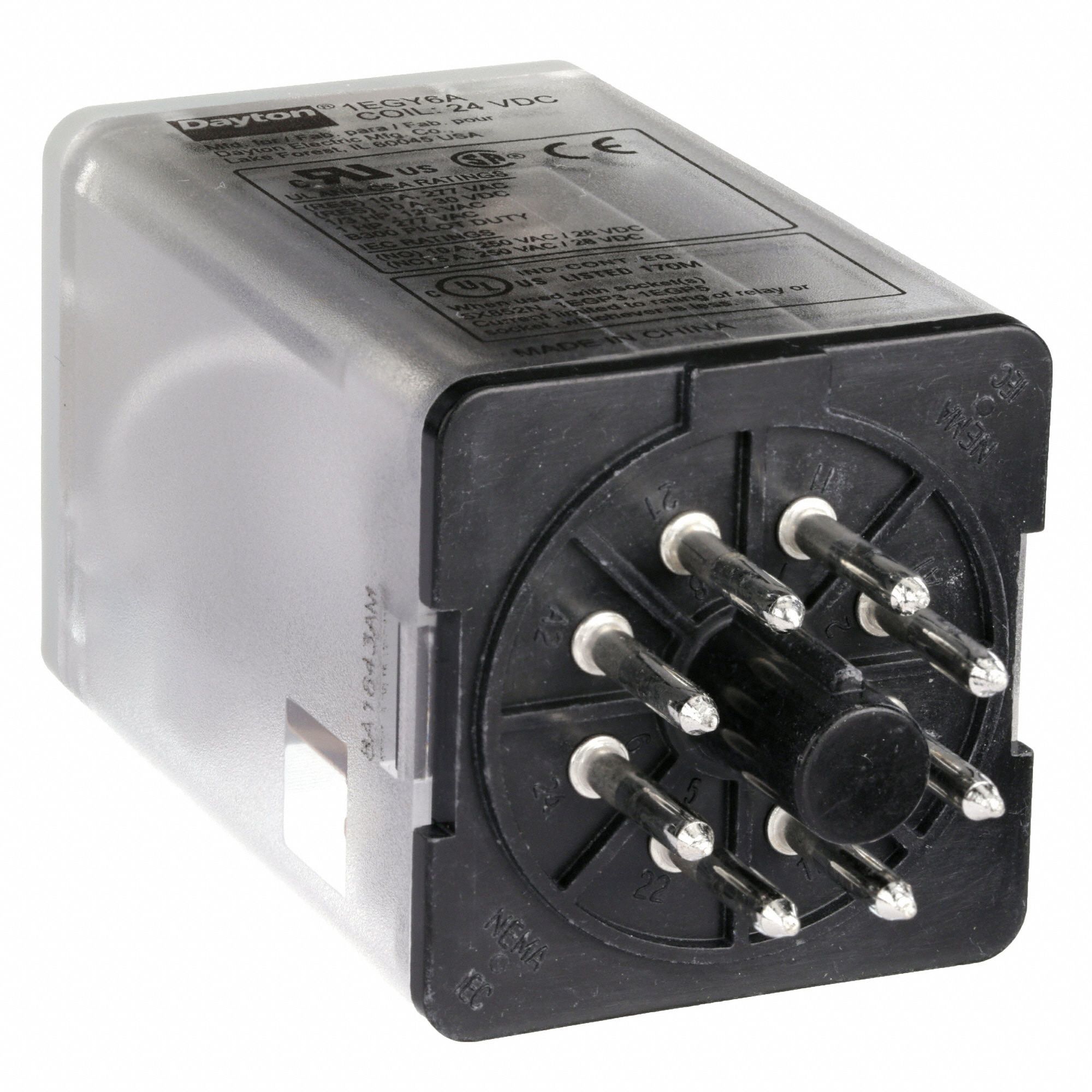 DAYTON General Purpose Relay, 24V DC Coil Volts, 10A 277V AC Contact