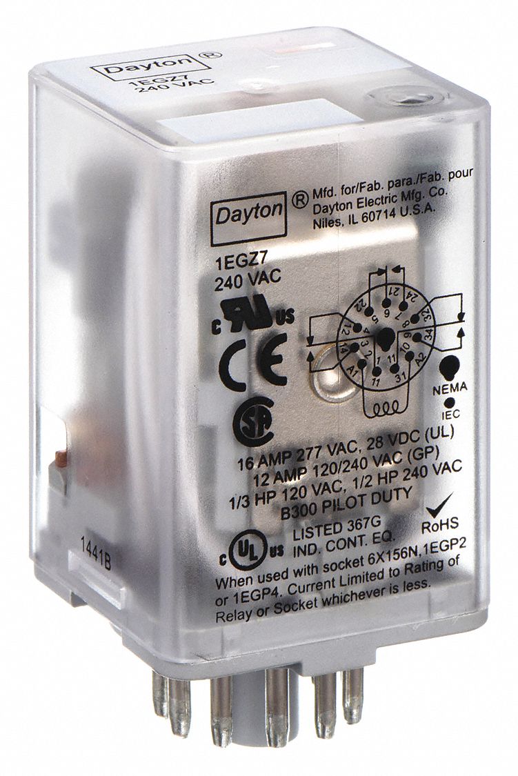 GENERAL PURPOSE RELAY, SOCKET MOUNTED, 10 A CURRENT RATING, 240V AC, 11 PINS/TERMINALS, 3PDT