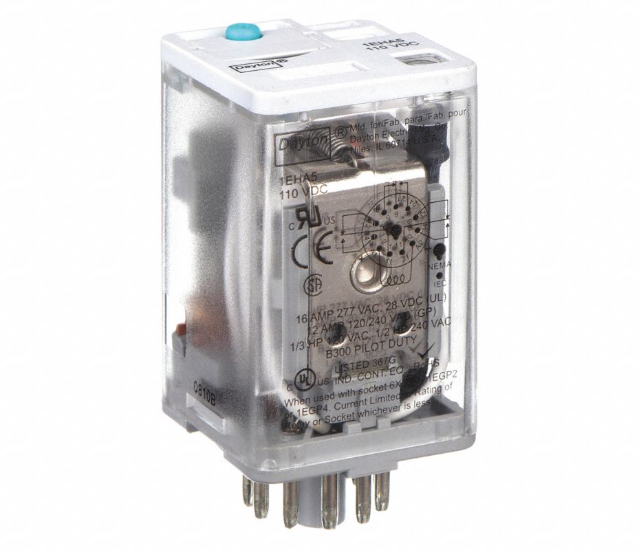 DAYTON Relé para Conectar, 110VCD, Octal ,Uso General, 10A @ 277V ...