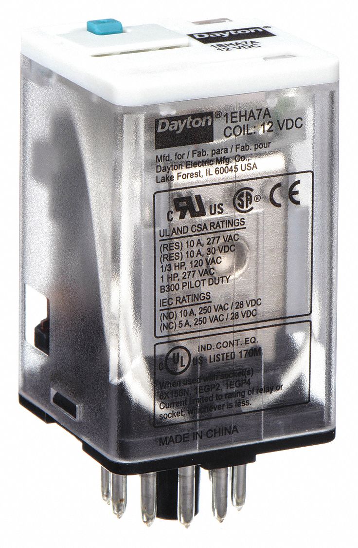 GENERAL PURPOSE RELAY, SOCKET MOUNTED, 10 A CURRENT RATING, 12V DC, 11 PINS/TERMINALS, 3PDT