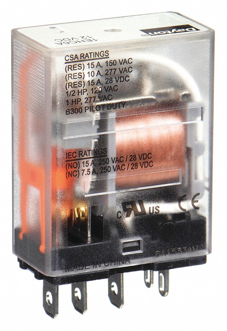 RELAY, SOCKET MOUNTED, 15 A CURRENT RATING, 12V DC, 5 PINS/TERMINALS, SPDT, L SOCKET
