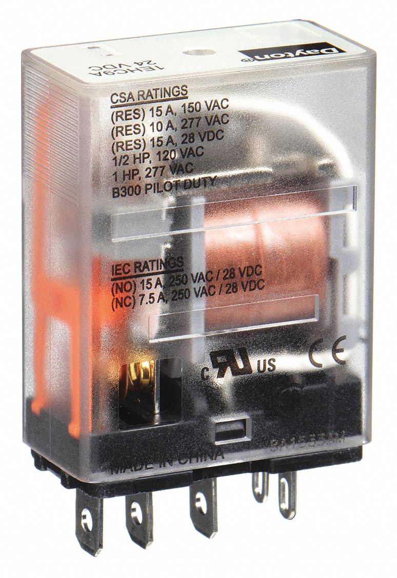 GENERAL PURPOSE RELAY, SOCKET MOUNTED, 15 A CURRENT RATING, 24V DC, 5 PINS/TERMINALS, SPDT