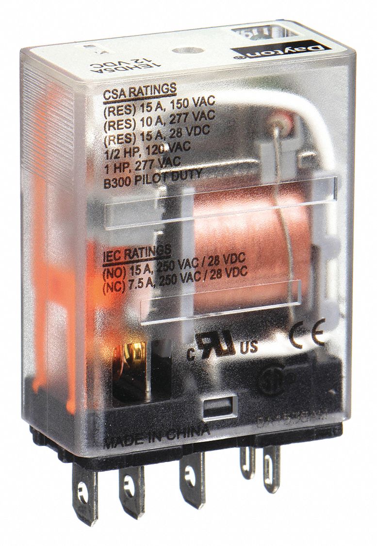 GENERAL PURPOSE RELAY, SOCKET MOUNTED, 15 A CURRENT RATING, 12V DC, 5 PINS/TERMINALS, SPDT