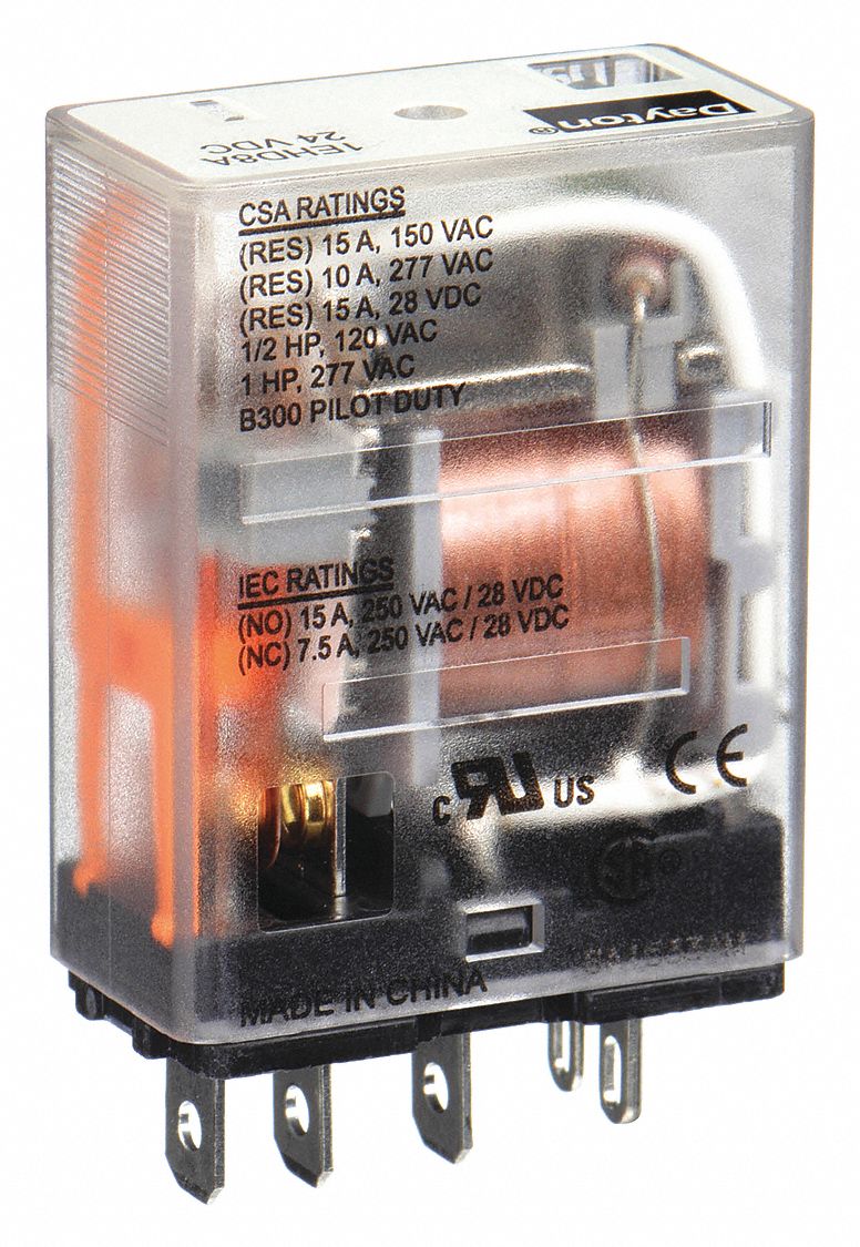 GENERAL PURPOSE RELAY, SOCKET MOUNTED, 15 A CURRENT RATING, 24V DC, 5 PINS/TERMINALS, SPDT