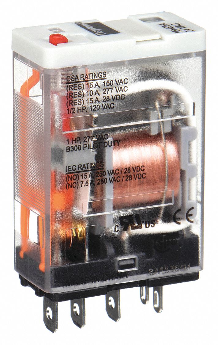 GENERAL PURPOSE RELAY, SOCKET MOUNTED, 15 A CURRENT RATING, 24V AC, 5 PINS/TERMINALS, SPDT