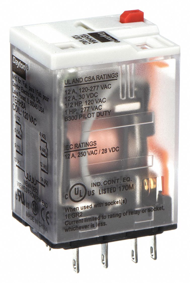 General Purpose Relay, 120V AC Coil Volts, 12A @ 277V AC Contact Rating ...