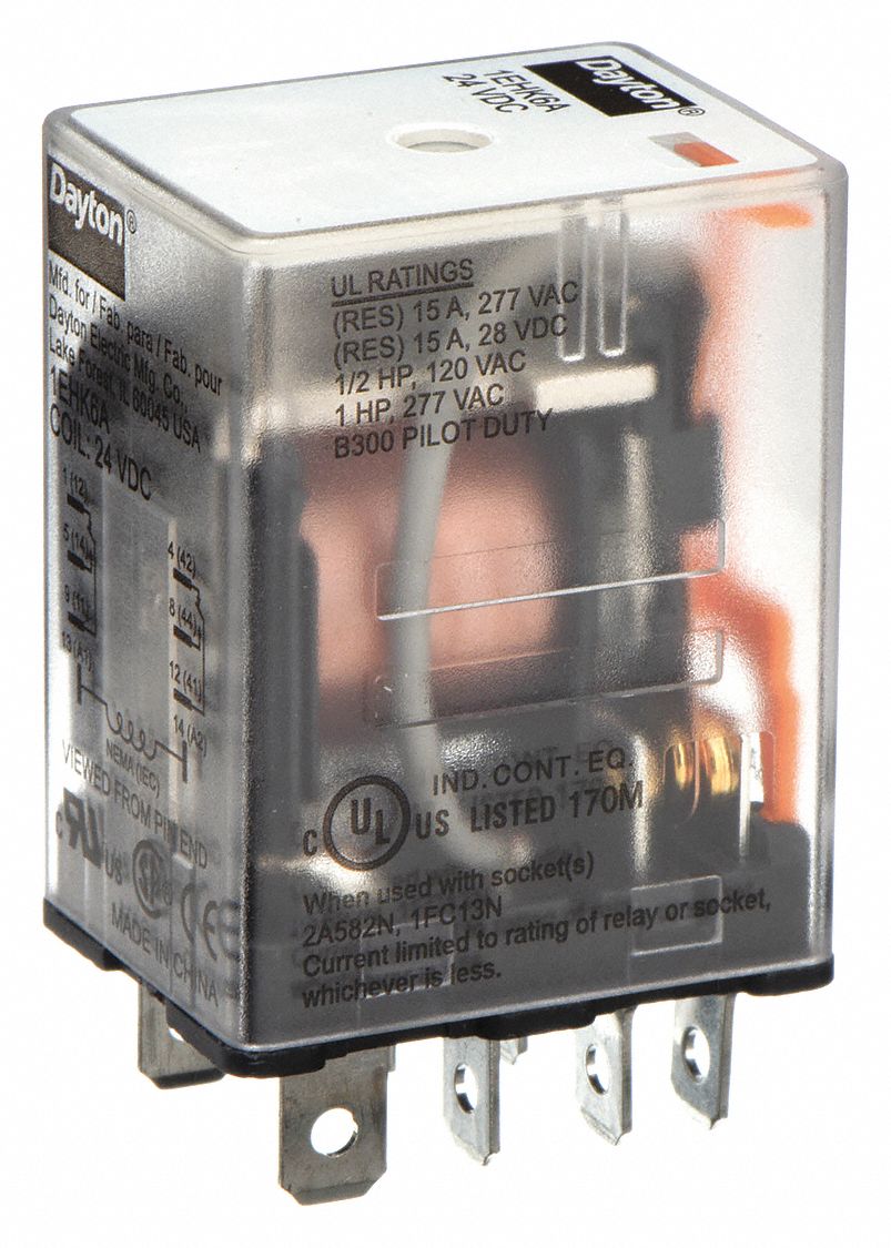 24V DC Coil Volts, 15A @ 277V AC Contact Rating - Relay, 15A @ 28V