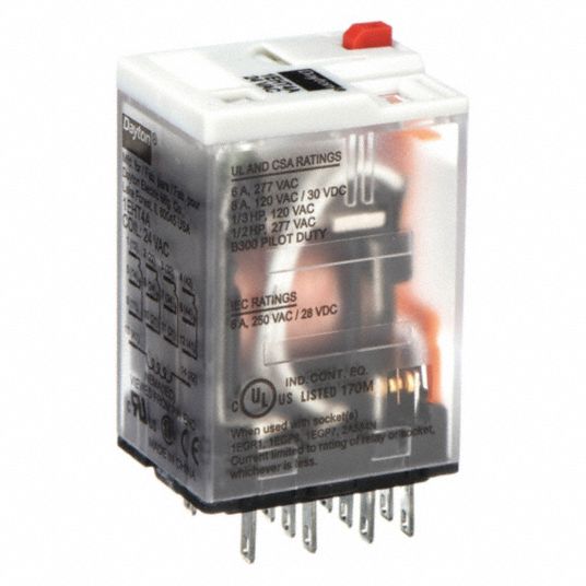 General Purpose Relay, 24V AC Coil Volts, 6A @ 277V AC Contact Rating ...