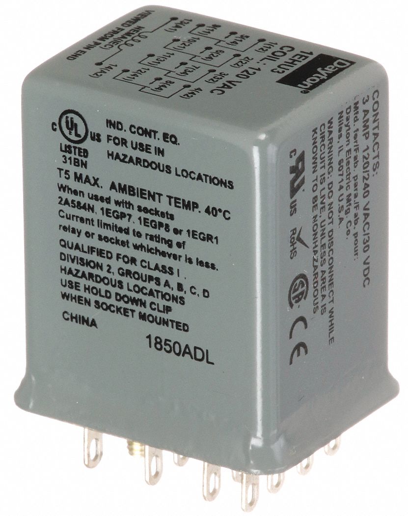 HERMETICALLY SEALED RELAY, SOCKET MOUNTED, 3 A CURRENT RATING, 120V AC, 14 PINS/TERMINALS