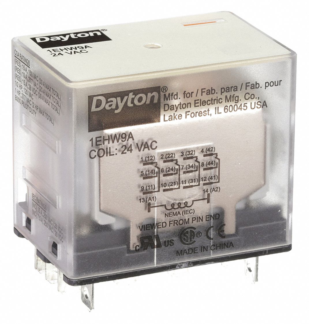 General Purpose Relay, 24V AC Coil Volts, 15A 277V AC Contact Rating