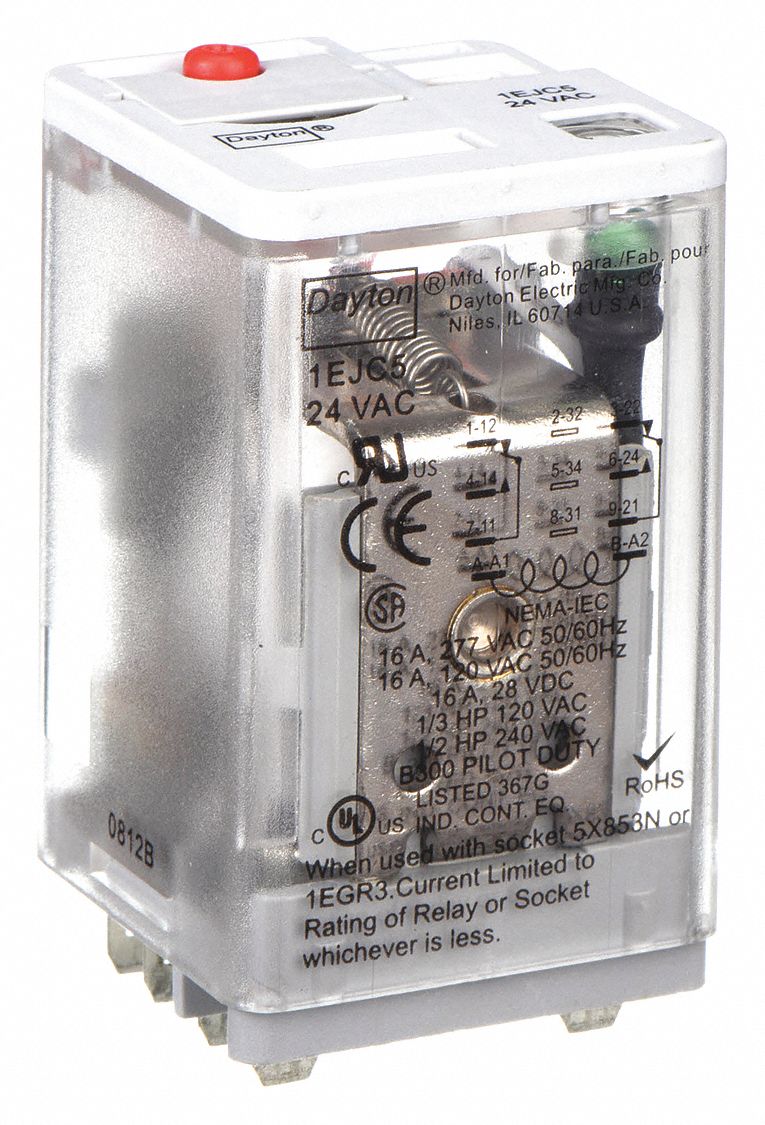 GENERAL PURPOSE RELAY, SOCKET MOUNTED, 10 A CURRENT RATING, 24V AC, 8 PINS/TERMINALS, DPDT