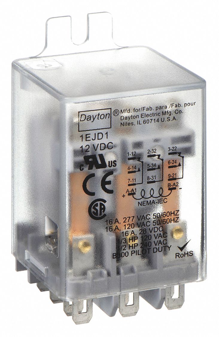 FLANGE MOUNT RELAY, SURFACE (SIDE FLANGE) MOUNTED, 12V DC, 11 PINS/TERMINALS, 3PDT