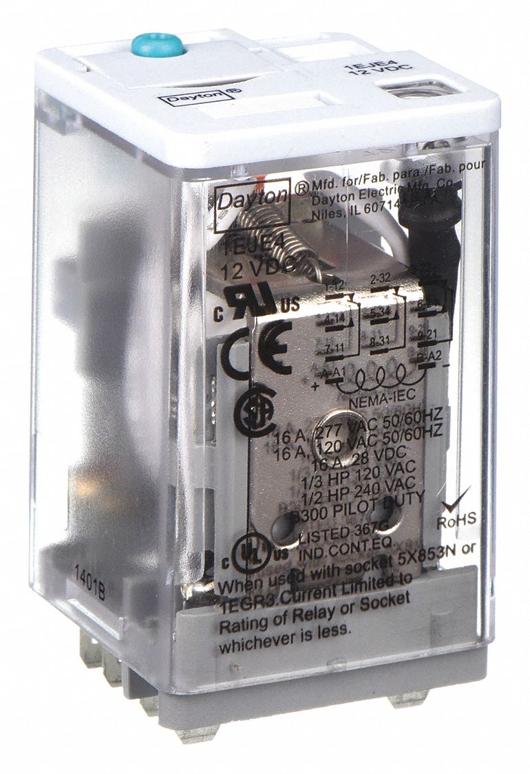 GENERAL PURPOSE RELAY, SOCKET MOUNTED, 10 A CURRENT RATING, 12V DC, 11 PINS/TERMINALS, 3PDT
