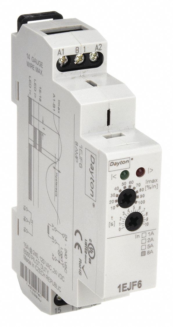 DAYTON, DINRail Mounted, 15 A Current Rating, Adjustable Current